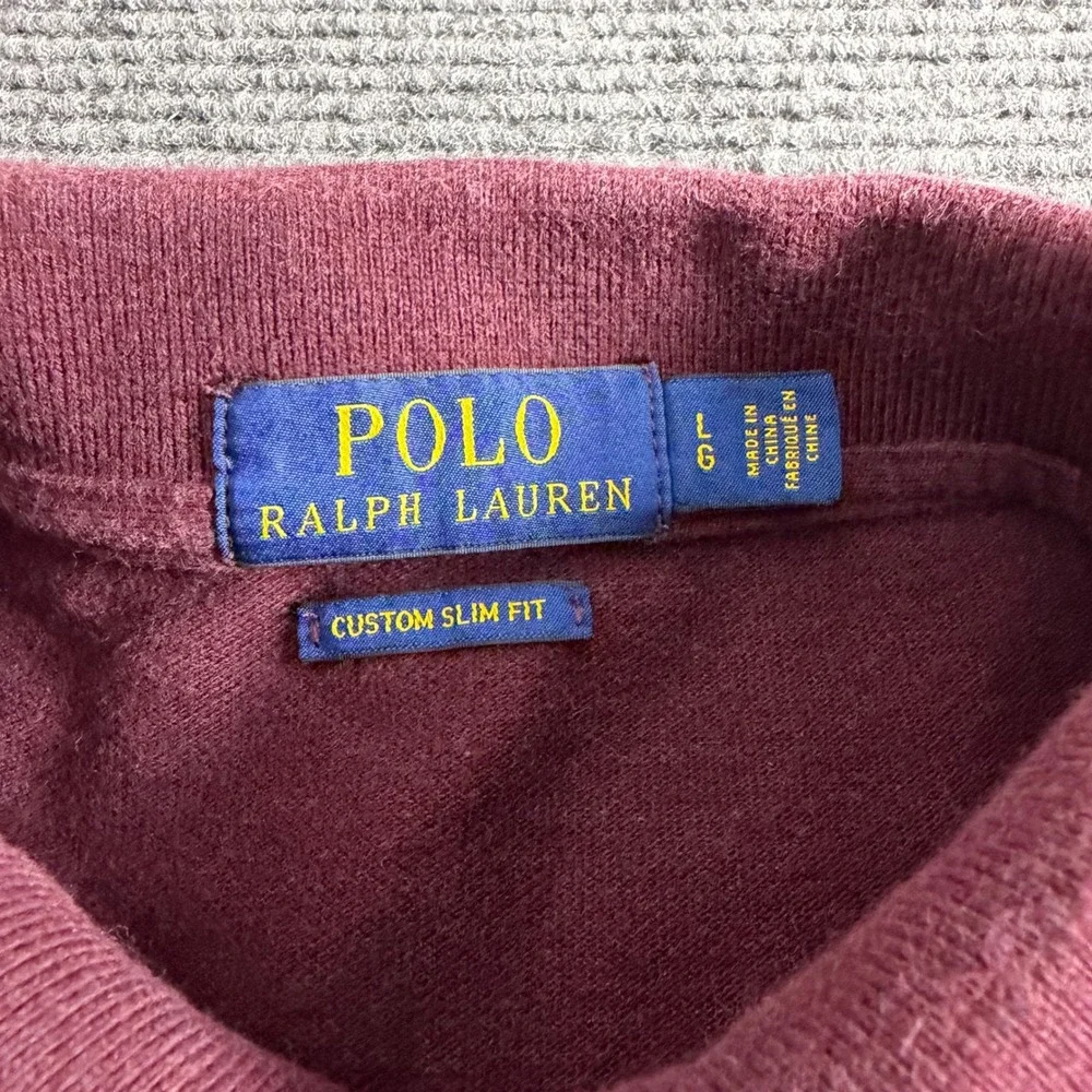 Polo Ralph Lauren Mens Custom Slim Fit Polo Shirt Burgundy Maroon Large L Pony